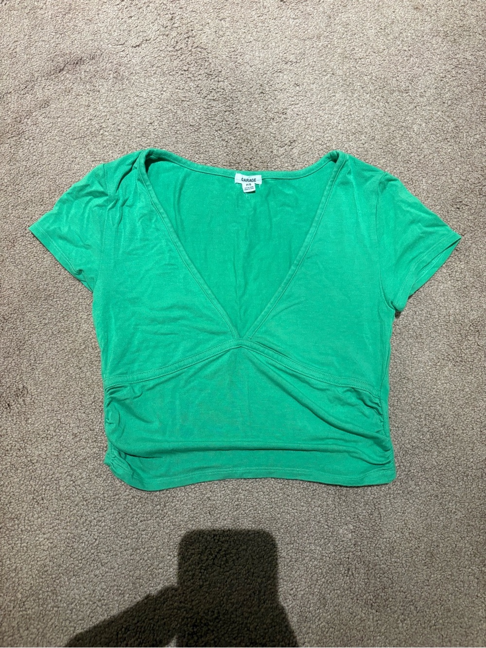 Garage Green V-Neck Short Sleeve Top size small